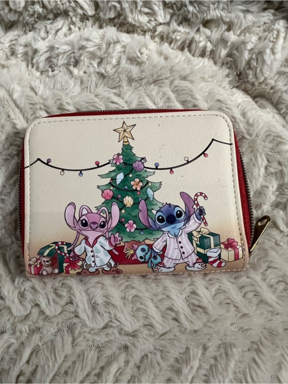 Disney loungefly lilo & Stitch Christmas Zip Around Wallet Stitch & Angel